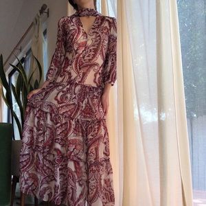 Chelsea28 Nordstrom Tie Neck Peasant Midi Dress